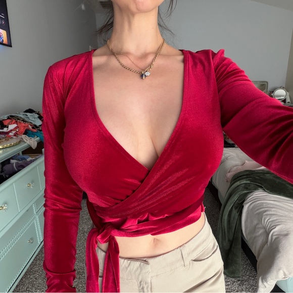 Forever 21 Tops - Forever 21 Deep Red Wrap Blouse